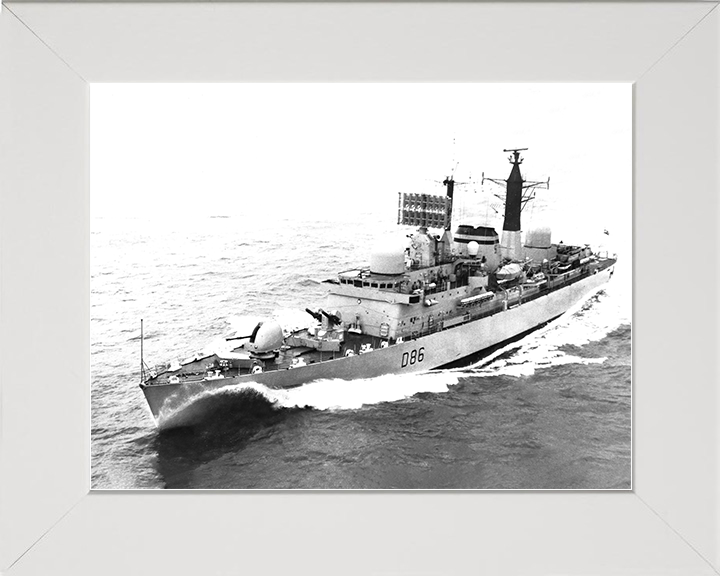 HMS Birmingham (D86) Royal Navy Type 42 Destroyer High Port Bow View Photo Print Wall Art Decor Posters, Prints, & Visual Artwork Hampshire Prints 10 x 8 White Frame No