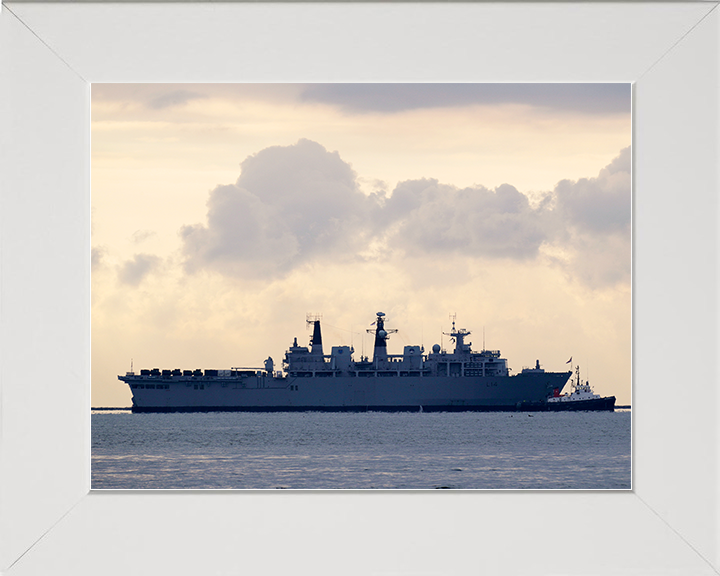 HMS Albion (L14) Royal Navy Albion Class Amphibious Ship Starboard Beam View at Sunset Photo Print Wall Art Decor Posters, Prints, & Visual Artwork Hampshire Prints 10 x 8 White Frame No