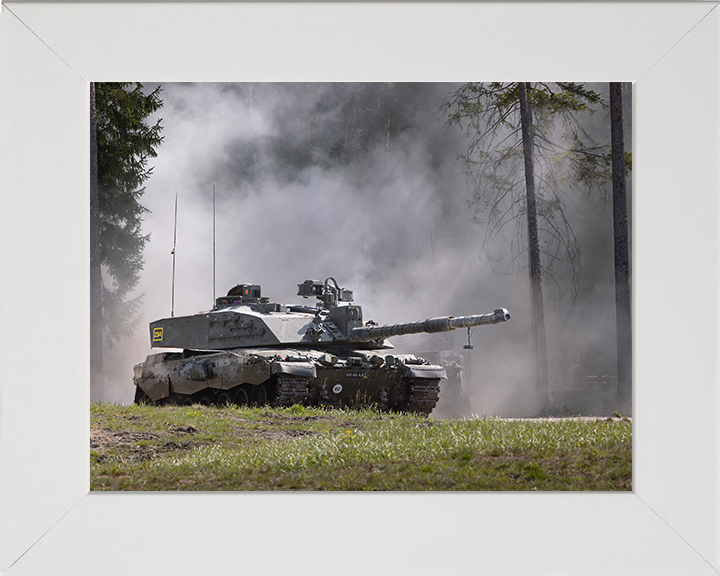 Challenger 2 Main Battle Tank on Exercise Photo Print - British Army Vehicle Hampshire Prints 10 x 8 White Frame No