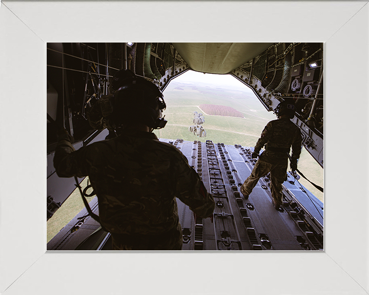 RAF Load Masters Drop CDS From an A400M Aircraft Photo Print Royal Air Force Wall Art Poster Posters, Prints, & Visual Artwork Hampshire Prints 10 x 8 White Frame No