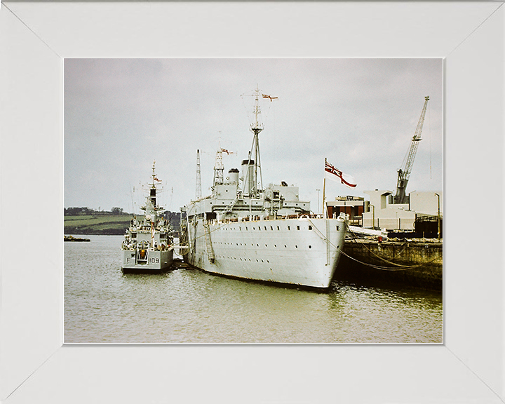 HMS Defiance (A187) Royal Navy Maidstone Class Ship Alongside HMS Leander Photo Print Wall Art Decor Posters, Prints, & Visual Artwork Hampshire Prints 10 x 8 White Frame No