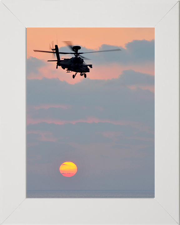 Army Apache Helicopter Silhouette Photo Print - British Army Hampshire Prints 10 x 8 White Frame No