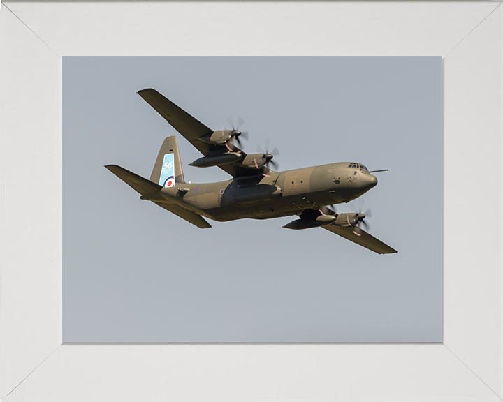 RAF Hercules C-130J in flight Photo Print - Royal Air Force Aircraft Hampshire Prints 10 x 8 White Frame No