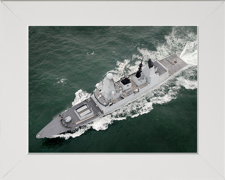 HMS Daring (D32) Royal Navy Type 45 Destroyer From Above 2014 Photo Print Wall Art Decor Posters, Prints, & Visual Artwork Hampshire Prints 10 x 8 White Frame No