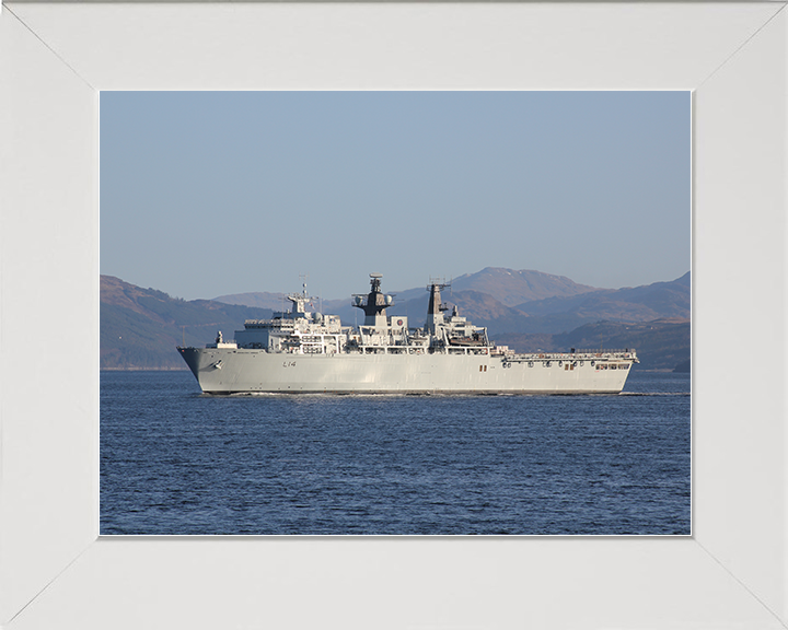 HMS Albion (L14) Royal Navy Albion Class Amphibious Ship Port Beam View Photo Print Wall Art Naval Decor Posters, Prints, & Visual Artwork Hampshire Prints 10 x 8 White Frame No