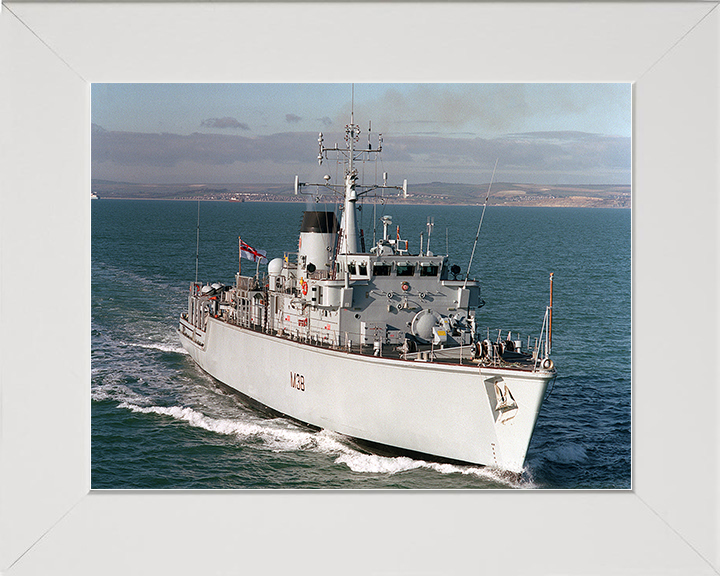 HMS Atherstone (M38) Royal Navy Hunt Class Mine Warfare Vessel Underway Starboard Bow View Photo Print Wall Art Decor Posters, Prints, & Visual Artwork Hampshire Prints 10 x 8 White Frame No