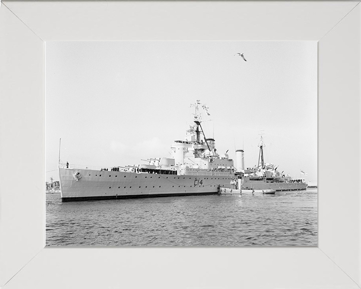 HMS Kenya (C14) Photo Print - Sweden 1958 - Royal Navy Fiji Class Light Cruiser Hampshire Prints 10 x 8 White Frame No