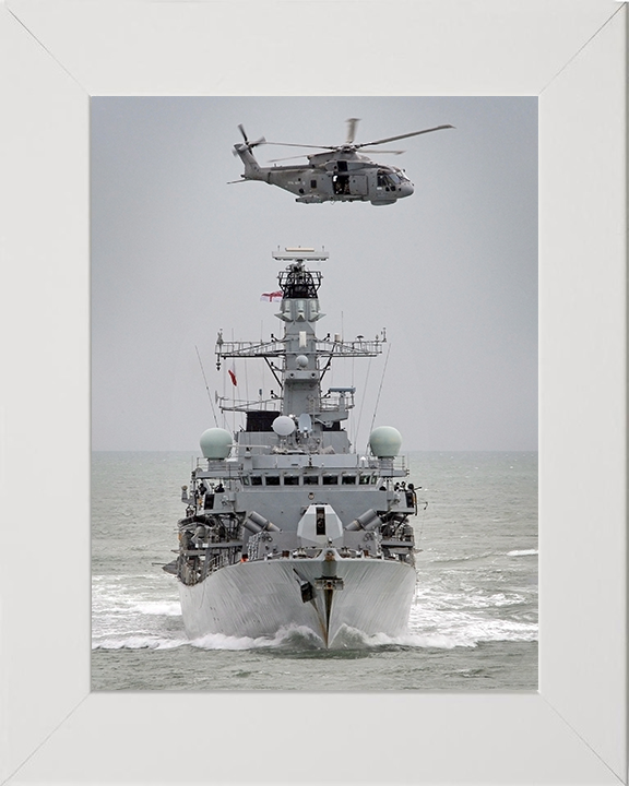HMS Sutherland (F81) Photo Print - With Merlin - Royal Navy Type 23 Frigate Hampshire Prints 10 x 8 White Frame No