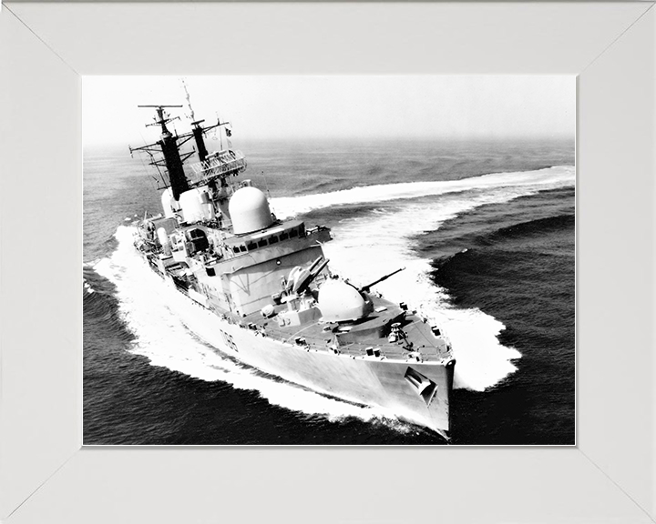 HMS Birmingham (D86) Royal Navy Type 42 Destroyer Hard Turn To Port Photo Print Wall Art Decor Posters, Prints, & Visual Artwork Hampshire Prints 10 x 8 White Frame No