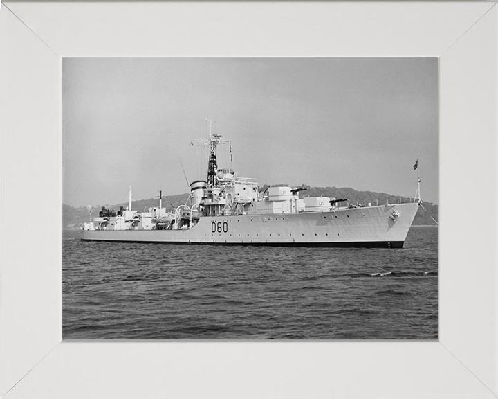 HMS Sluys (D60) Photo Print - At a Buoy 1949 - Royal Navy Battle Class Destroyer Posters, Prints, & Visual Artwork Hampshire Prints 10 x 8 White Frame No