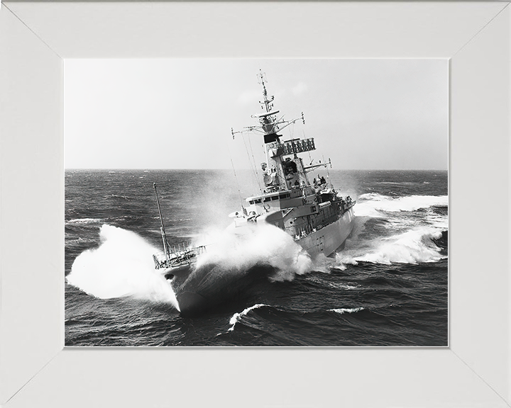 HMS Andromeda (F57) Royal Navy Leander Class Frigate In Rough Seas Photo Print Wall Art Decor Posters, Prints, & Visual Artwork Hampshire Prints 10 x 8 White Frame No