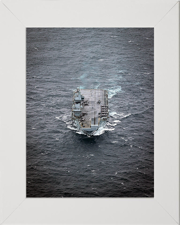 HMS Prince of Wales (R09) Photo Print - Bow View 2025 - Royal Navy Queen Elizabeth Class Aircraft Carrier Hampshire Prints 10 x 8 White Frame No