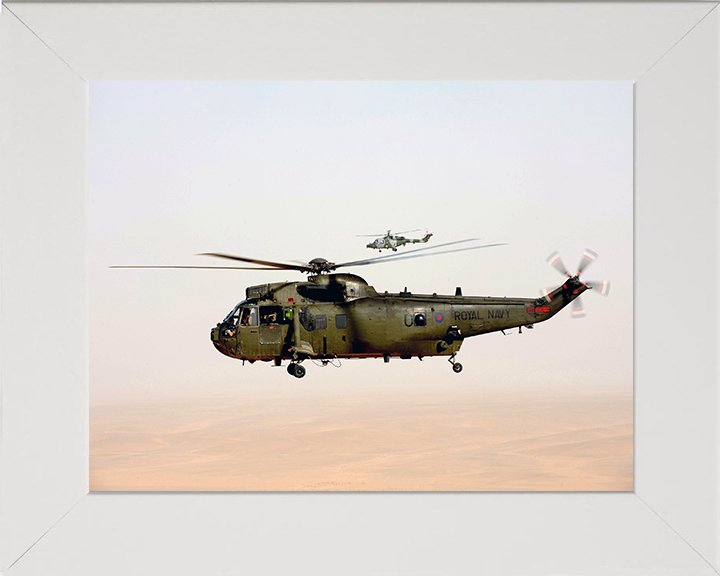 Sea King Mk4 Helicopter With British Army Lynx 2011 Photo Print - Royal Navy Aircraft Posters, Prints, & Visual Artwork Hampshire Prints 10 x 8 White Frame No