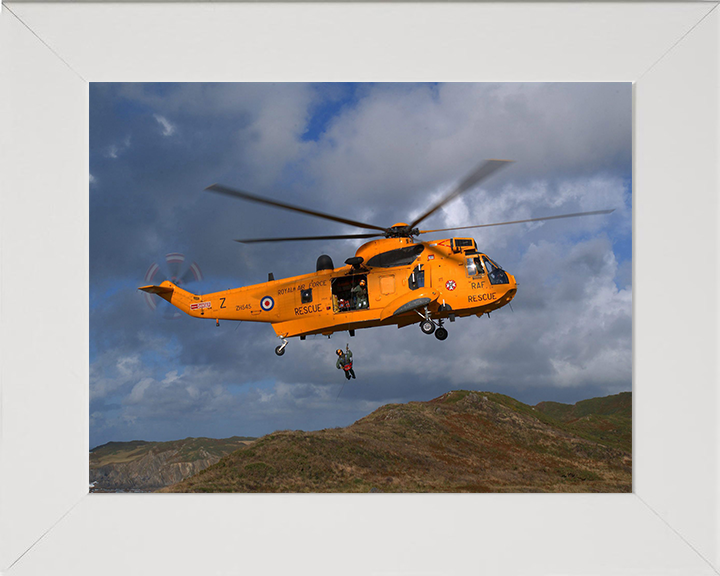 RAF Search and Rescue (SAR) Sea King Helicopter Photo Print - Royal Air Force Aircraft Hampshire Prints 10 x 8 White Frame No