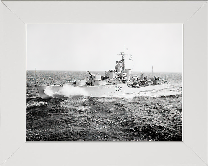 HMS Corunna (D97) Royal Navy Battle Class Destroyer Port Side View Photo Print Wall Art Decor Posters, Prints, & Visual Artwork Hampshire Prints 10 x 8 White Frame No