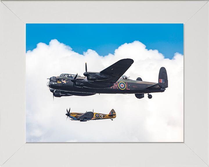 RAF Spitfire with Lancaster Bomber in Flight Photo Print - Royal Air Force Aircraft Posters, Prints, & Visual Artwork Hampshire Prints 10 x 8 White Frame No