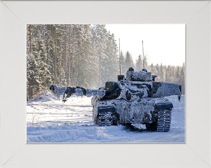 British Army Challenger 2 Main Battle Tank in the snow Photo Print Wall Art Military Decor UK Poster Posters, Prints, & Visual Artwork Hampshire Prints 10 x 8 White Frame No