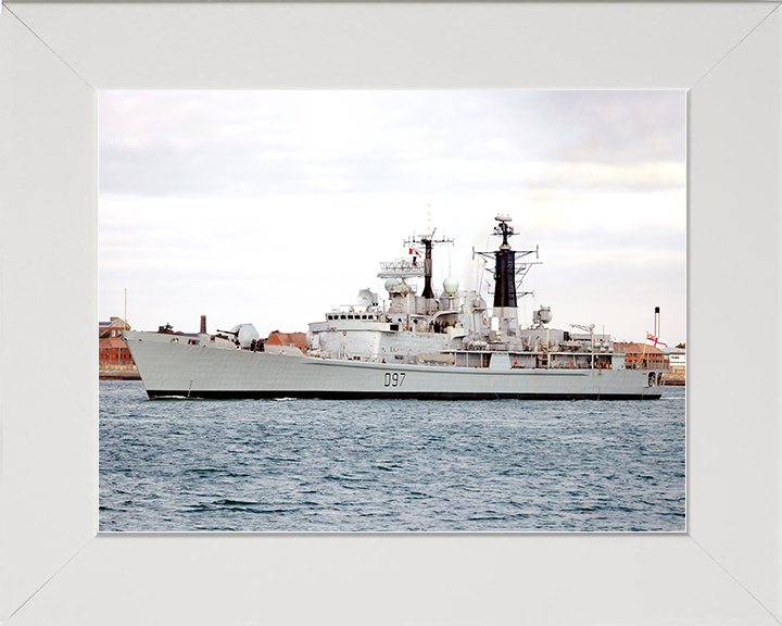 HMS Edinburgh (D97) Royal Navy Type 42 Destroyer Low Port Side View Photo Print Wall Art Decor Posters, Prints, & Visual Artwork Hampshire Prints 10 x 8 White Frame No