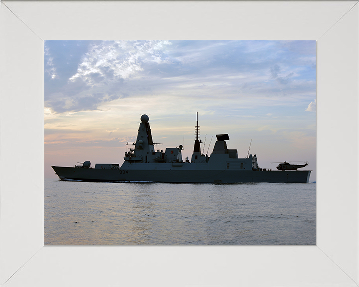 HMS Diamond (D34) Photo Print - Port Side Silhouette 2012 - Royal Navy Type 45 Destroyer Hampshire Prints 10 x 8 White Frame No