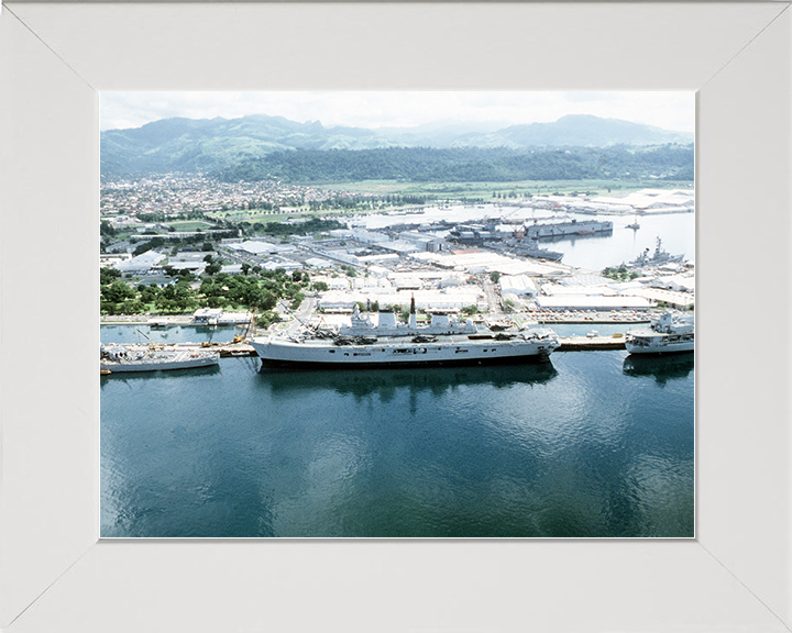 HMS Ark Royal (R07) Royal Navy Invincible Class Aircraft Carrier Subic Bay 1988 Photo Print Wall Art Decor Posters, Prints, & Visual Artwork Hampshire Prints 10 x 8 White Frame No