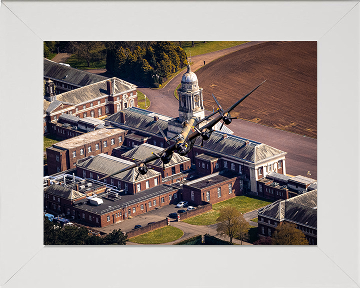 RAF Avro Lancaster over RAF College Cranwell Photo Print - Royal Air Force Aircraft Hampshire Prints 10 x 8 White Frame No