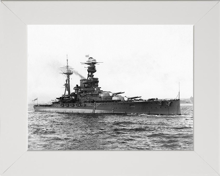 HMS Royal Oak (08) Photo Print - Entering Harbour - Royal Navy Revenge Class Battleship Posters, Prints, & Visual Artwork Hampshire Prints 10 x 8 White Frame No