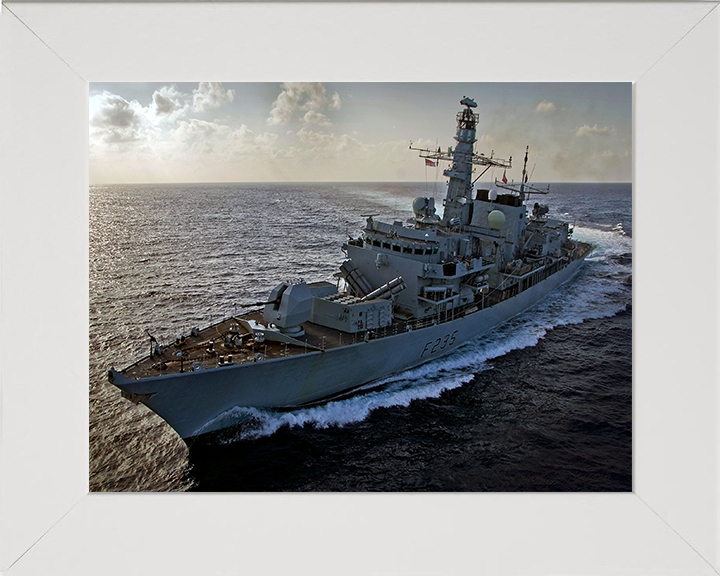 HMS Monmouth (F235) Photo Print - Port Bow View 2011 - Royal Navy Type 23 Frigate Hampshire Prints 10 x 8 White Frame No