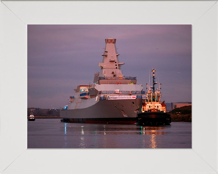 HMS Glasgow (F88) Photo Print - Scotstoun Shipyard - Royal Navy Type 26 Frigate Hampshire Prints 10 x 8 White Frame No