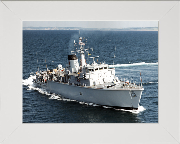 HMS Quorn (M41) Photo Print - Off Devonport 1999 - Royal Navy Hunt Class Minehunter