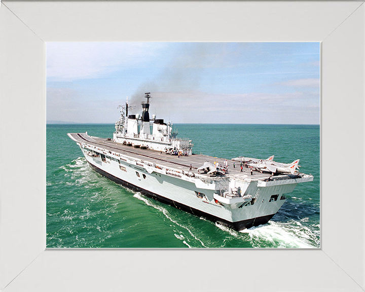 HMS Ark Royal (R07) Royal Navy Invincible Class Aircraft Carrier Port Bow View Photo Print Wall Art Decor Posters, Prints, & Visual Artwork Hampshire Prints 10 x 8 White Frame No