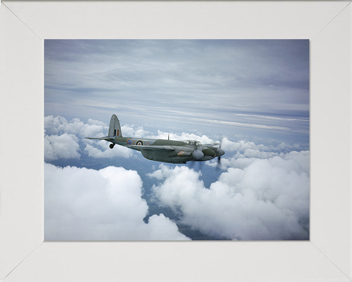 RAF De Havilland Mosquito IIF in flight Photo Print - Royal Air Force Aircraft Hampshire Prints 10 x 8 White Frame No
