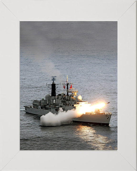 HMS Liverpool (D92) Photo Print - Firing Sea Dart Missile - Royal Navy Type 42 Destroyer Hampshire Prints 10 x 8 White Frame No
