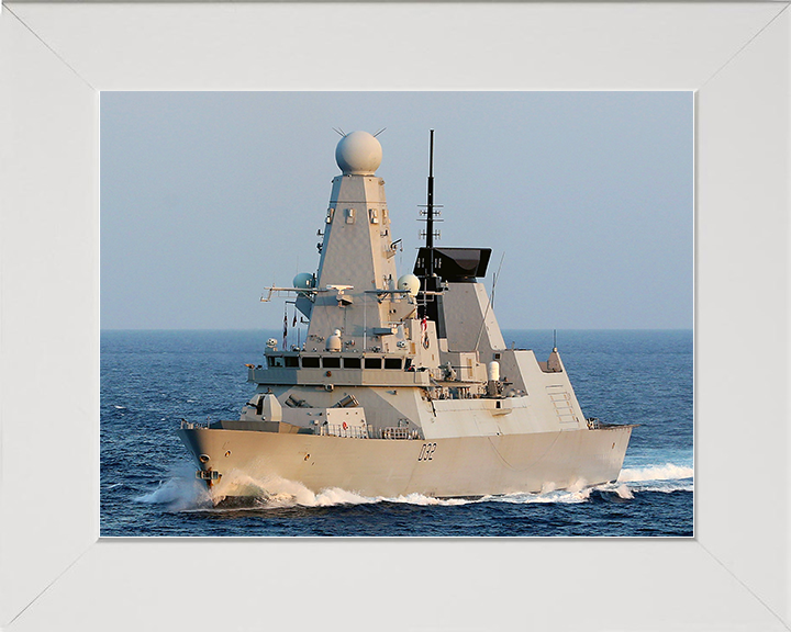 HMS Daring (D32) Royal Navy Type 45 Destroyer Port Bow View Photo Print Wall Art Decor Posters, Prints, & Visual Artwork Hampshire Prints 10 x 8 White Frame No