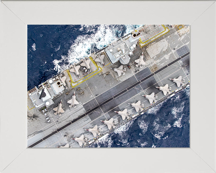 HMS Prince of Wales (R09) - Flight deck 2025 - Royal Navy Queen Elizabeth Class Aircraft Carrier Photo Print Wall Art Naval Decor UK Posters, Prints, & Visual Artwork Hampshire Prints 10 x 8 White Frame No