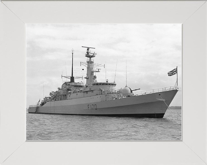 HMS Antelope (F170) Royal Navy Type 21 Frigate At Anchor Photo Print Wall Art Decor Posters, Prints, & Visual Artwork Hampshire Prints 10 x 8 White Frame No