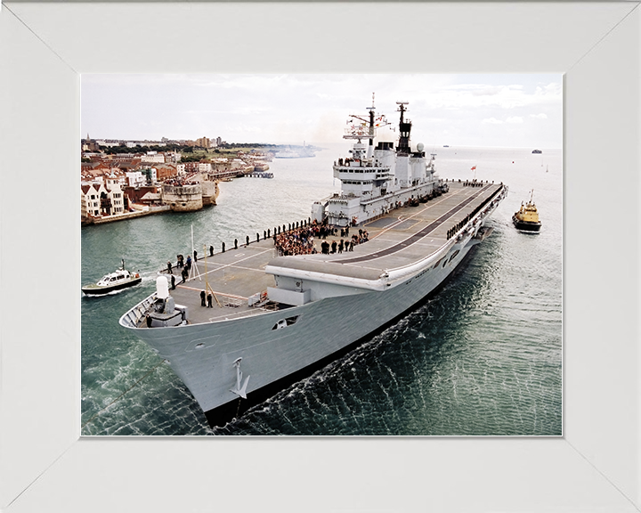 HMS Ark Royal (R07) Royal Navy Invincible Class Aircraft Carrier Passing Old Portsmouth Photo Print Wall Art Decor Posters, Prints, & Visual Artwork Hampshire Prints 10 x 8 White Frame No