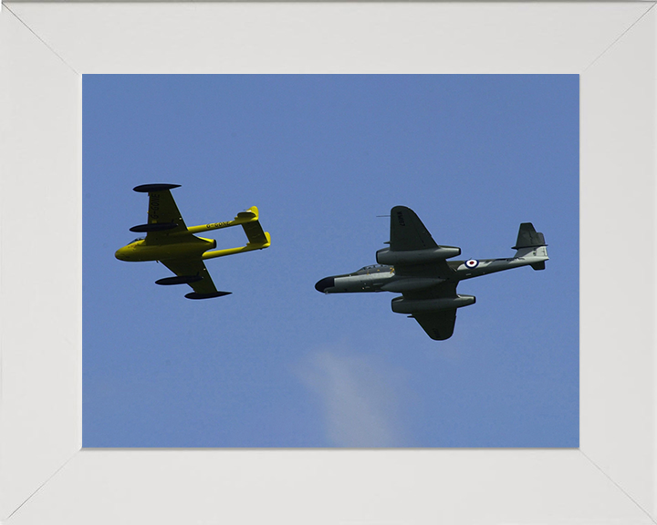 RAF de Havilland DH112 Venom and Gloster Meteor Photo Print - Royal Air Force Aircraft Hampshire Prints 10 x 8 White Frame No