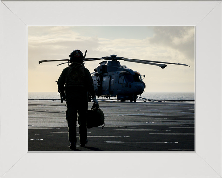 Royal Navy Aircrew and Merlin Helicopter Photo Print Wall Art Naval Aircraft Decor Posters, Prints, & Visual Artwork Hampshire Prints 10 x 8 White Frame No