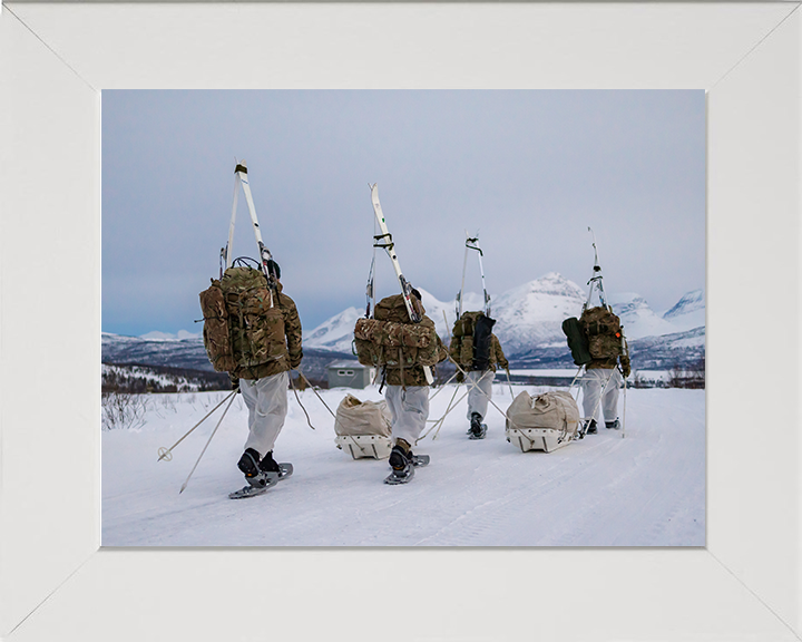 Royal Marines Commandos yomping in snow shoes Photo Print Hampshire Prints 10 x 8 White Frame No