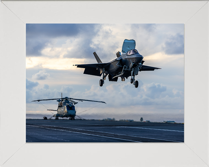 F-35B Lighting Jet Landing on a Flight Deck 2025 Photo Print - Royal Navy Aircraft Posters, Prints, & Visual Artwork Hampshire Prints 10 x 8 White Frame No