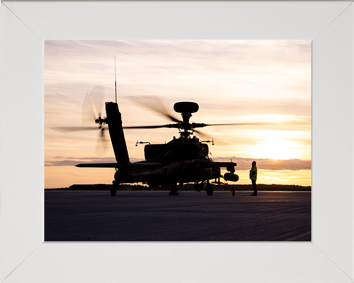Army air Corps Apache Helicopters at sunset Silhouette Photo Print - British Army Posters, Prints, & Visual Artwork Hampshire Prints 10 x 8 White Frame No