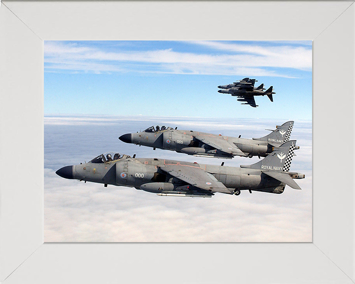 Four Harrier FA2 Jets Flying in Formation Photo Print - Royal Navy Aircraft Posters, Prints, & Visual Artwork Hampshire Prints 10 x 8 White Frame No