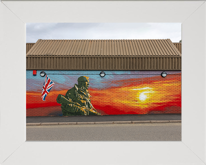 Royal Marines Commando Falklands Yomper Mural Photo Print - CTCRM Lympstone Hampshire Prints 10 x 8 White Frame No