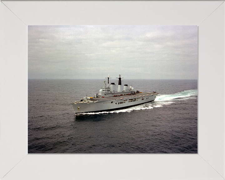HMS Invincible (R05) Photo Print - At Sea 1982 - Royal Navy Invincible Class Aircraft Carrier Hampshire Prints 10 x 8 White Frame No