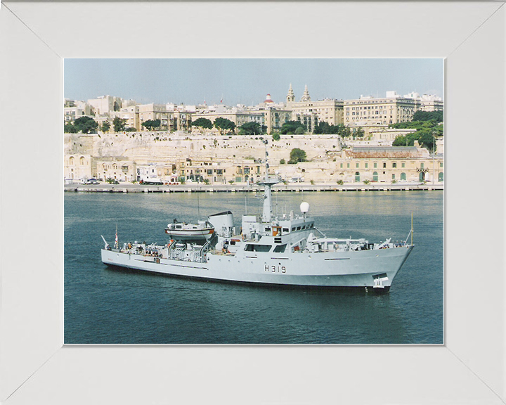HMS Beagle H319 (A319) Royal Navy Bulldog Class Survey Vessel Leaving Harbour Photo Print Wall Art Decor Posters, Prints, & Visual Artwork Hampshire Prints 10 x 8 White Frame No