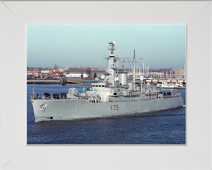 HMS Charybdis (F75) Royal Navy Leander Class Frigate Leaving Portsmouth Photo Print Wall Art Decor Posters, Prints, & Visual Artwork Hampshire Prints 10 x 8 White Frame No