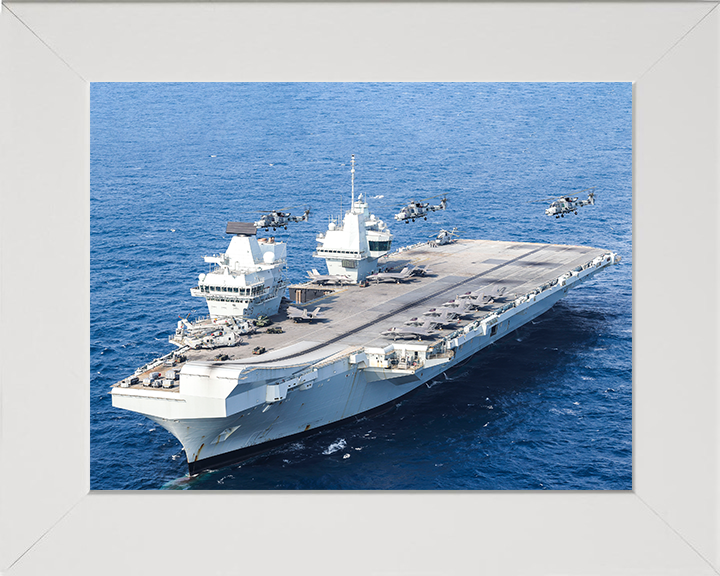 HMS Prince of Wales (R09) Photo Print - With Wildcats 2025 - Royal Navy Queen Elizabeth Class Aircraft Carrier Hampshire Prints 10 x 8 White Frame No