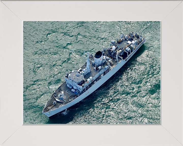 HMS Cattistock (M31) Royal Navy Hunt Class MineHunter From The Air Photo Print Wall Art Decor Posters, Prints, & Visual Artwork Hampshire Prints 10 x 8 White Frame No