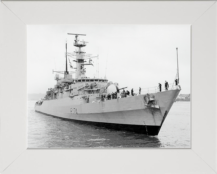 HMS Alacrity (F174) Royal Navy Type 21 Frigate Starboard Bow View Photo Print Wall Art Naval Decor Posters, Prints, & Visual Artwork Hampshire Prints 10 x 8 White Frame No