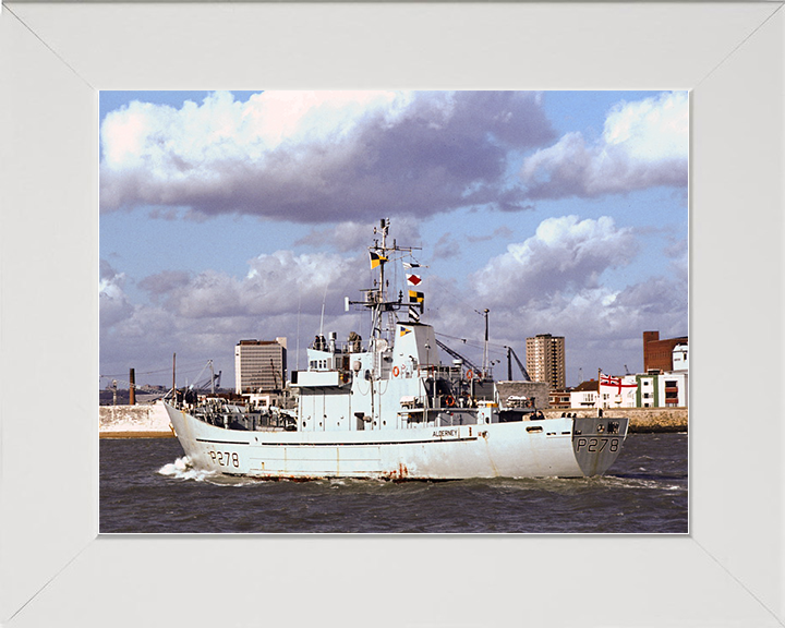 HMS Alderney (P278) Royal Navy Island Class Patrol Vessel Entering Port Photo Print Wall Art Decor Posters, Prints, & Visual Artwork Hampshire Prints 10 x 8 White Frame No